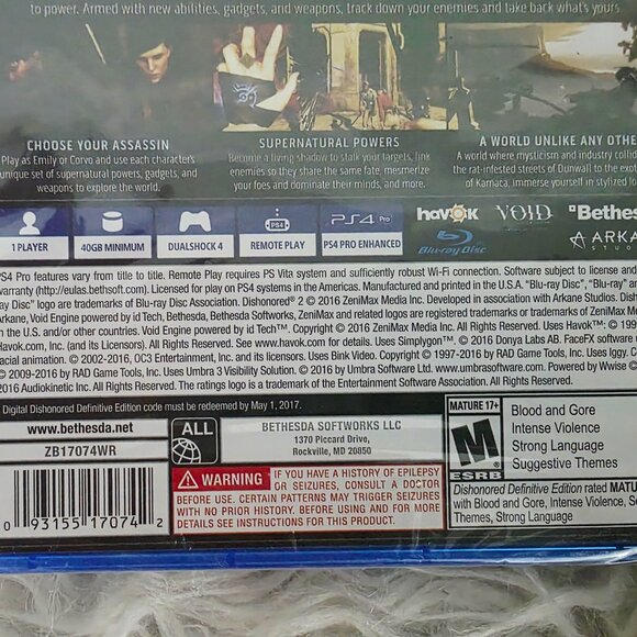 NWT PS4 Dishonored 2 Limited Edition- Sealed Game- Rated Mature - Picture 6 of 9